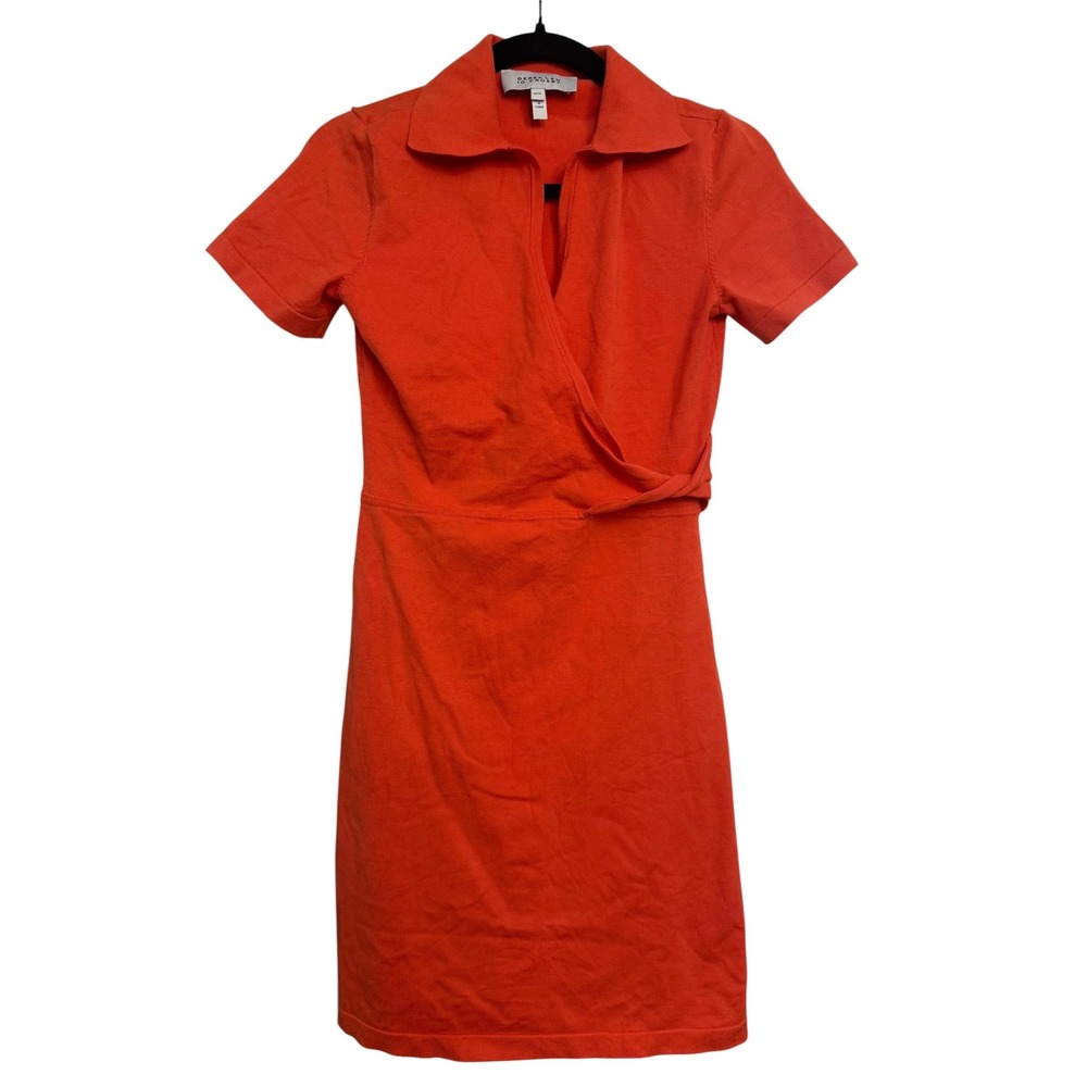 Derek Lam 10 Crosby Orange Short Sleeve Wrap Front Knit Polo Dress XS